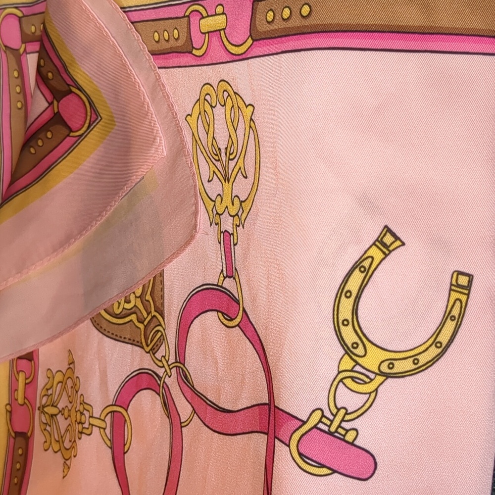 Vintage Mod Pink Equestrian Scarf Mid Century 51" Square Old Money Horse Theme - Picture 4 of 11